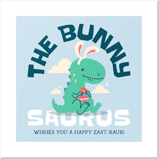 Happy Easter Cute Dinosaur Easter Egg Hunt Posters and Art